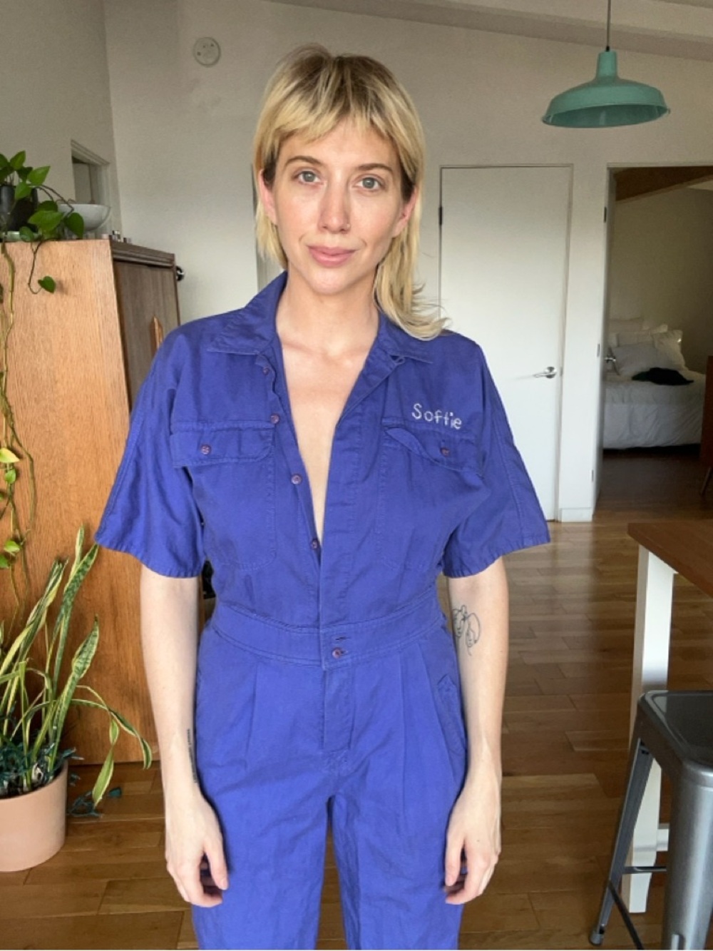 Custom, Vintage Purple Utility Jumpsuit with 'Sofie' Embroidery